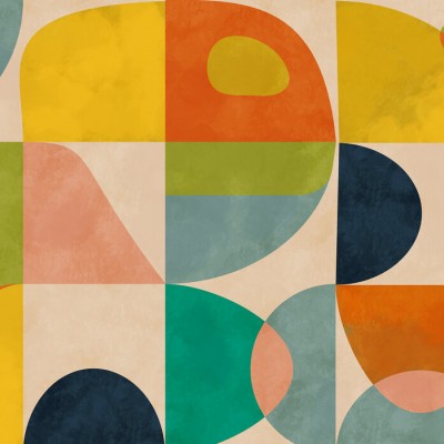 Wallpaper cu design geometric minimalist, cu culori calde și forme simple.