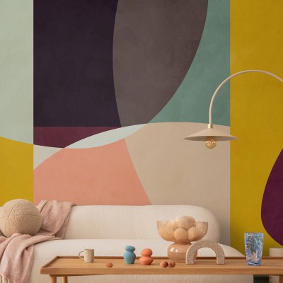 Wallpaper abstract cu cercuri in culori vibrante, ideal pentru un living modern si elegant
