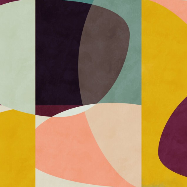 Wallpaper abstract cu cercuri in culori vibrante, ideal pentru un living modern si elegant