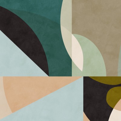 Tapet geometric abstract cu cercuri in nuante de bej, verde, maro si negru