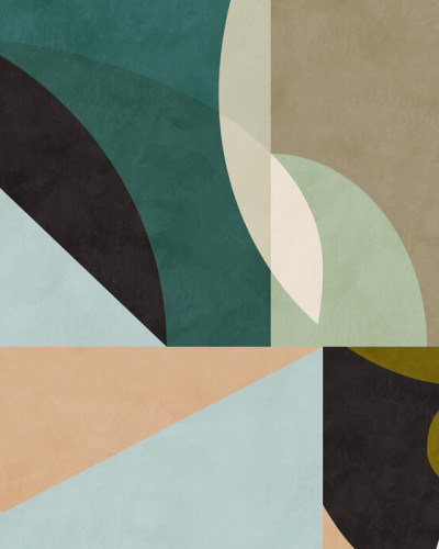 Tapet geometric abstract cu cercuri in nuante de bej, verde, maro si negru