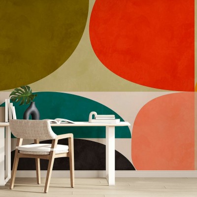 Tapet modern cu design geometric vibrant, cu cercuri de culori calde