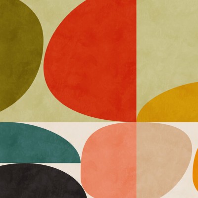 Tapet modern cu design geometric vibrant, cu cercuri de culori calde