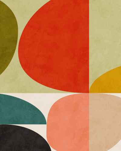 Tapet modern cu design geometric vibrant, cu cercuri de culori calde