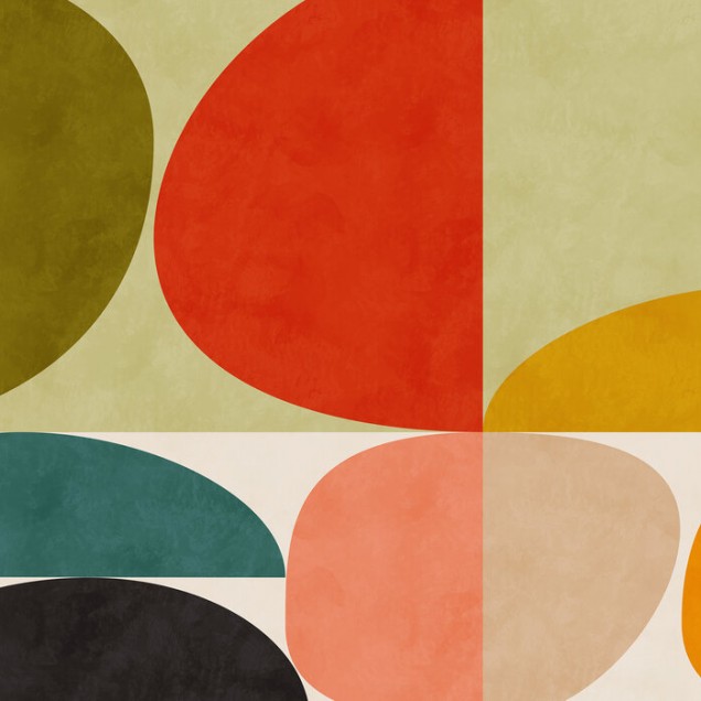 Tapet modern cu design geometric vibrant, cu cercuri de culori calde