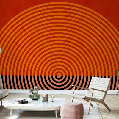 Tapet modern cu design geometric in nuante de rosu si portocaliu