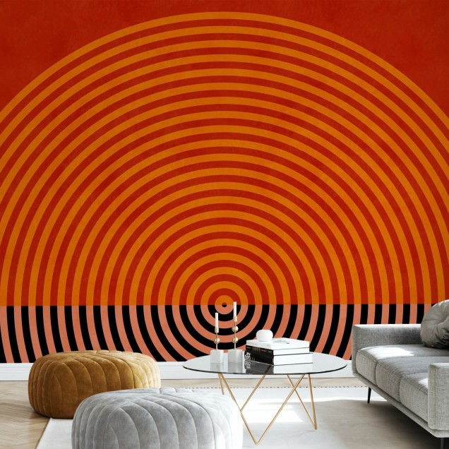 Tapet modern cu design geometric in nuante de rosu si portocaliu
