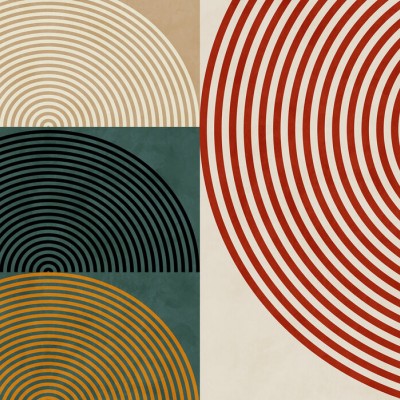 Tapet abstract modern cu cercuri concentrice în culori vibrante. Ideal pentru living, dormitor sau birou.