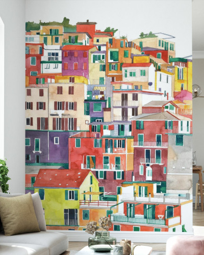 Cinque Terre -  cu design vibrant, care ilustrează casele colorate din Cinque Terre.