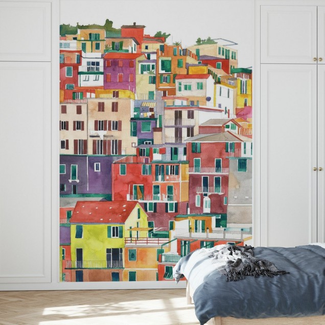 Cinque Terre -  cu design vibrant, care ilustrează casele colorate din Cinque Terre.