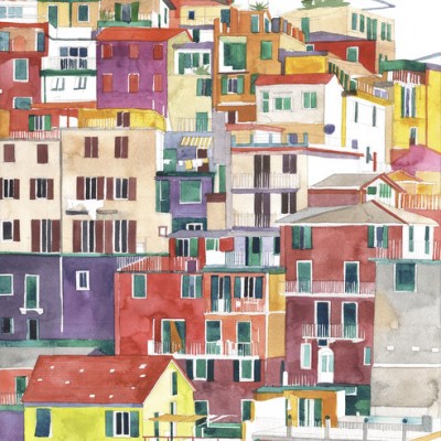 Cinque Terre -  cu design vibrant, care ilustrează casele colorate din Cinque Terre.