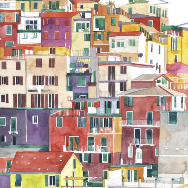 Cinque Terre -  cu design vibrant, care ilustrează casele colorate din Cinque Terre.
