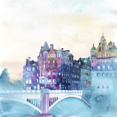 Tapet cu imagine a orasului Edinburgh in timpul iernii, cu culori pastelate si o atmosfera relaxanta, perfect pentru living, dormitor sau orice alt spatiu pe care vrei sa-l personalizezi.