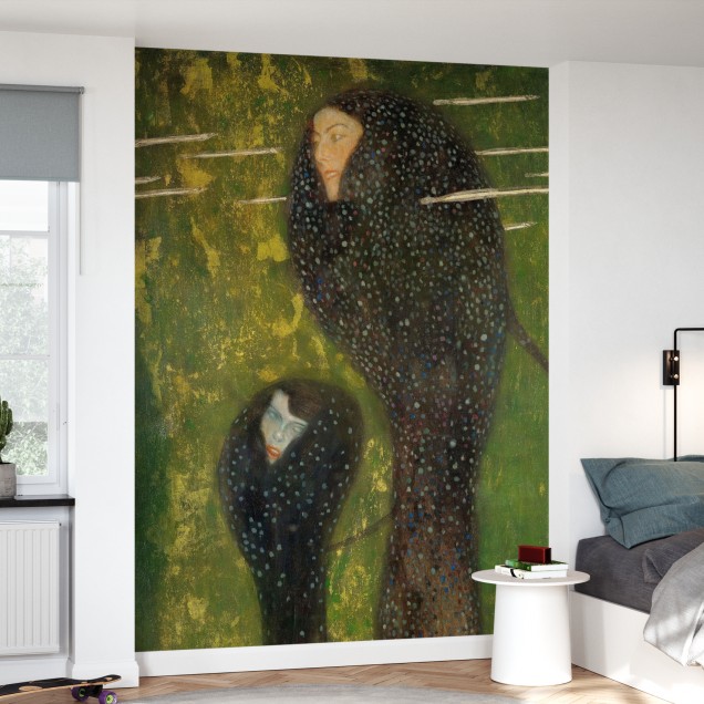 Tapet de perete cu o imagine a sirenelor inspirată din picturile lui Gustav Klimt.