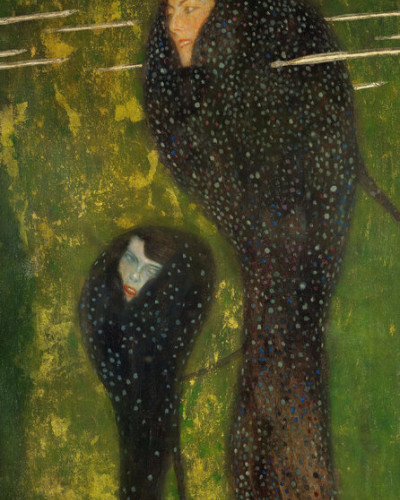 Tapet de perete cu o imagine a sirenelor inspirată din picturile lui Gustav Klimt.