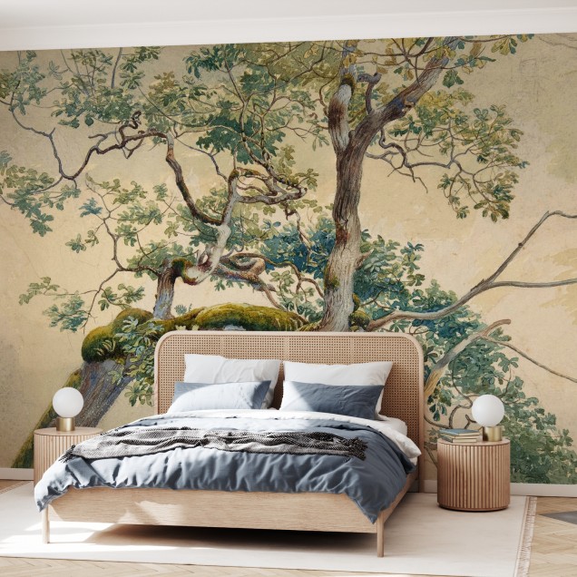 Tapet cu ramură de copac pictată cu grijă, Tree Branch Art