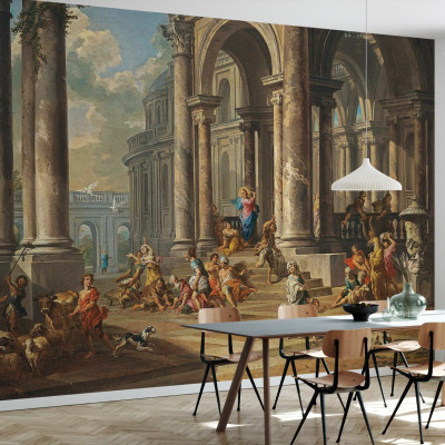 A wallpaper depicting the Cleansing of the Temple by Gian Paolo Panini