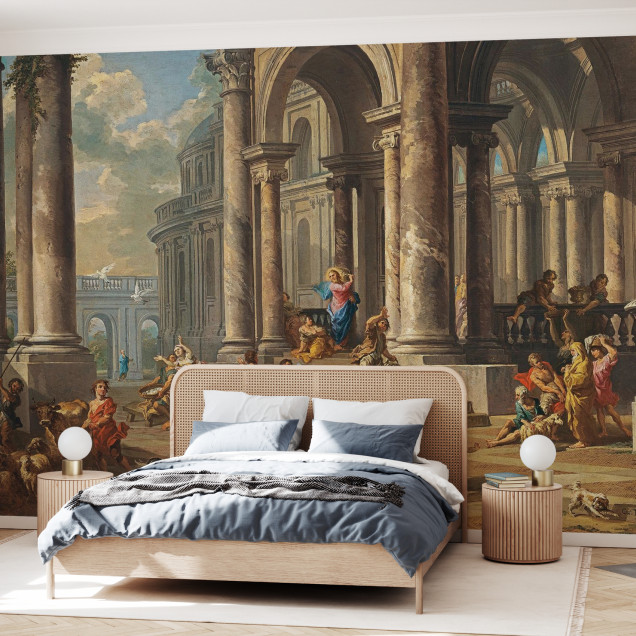 A wallpaper depicting the Cleansing of the Temple by Gian Paolo Panini