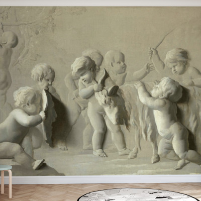 Wallpaper with painting of children playing by Jacob de Wit