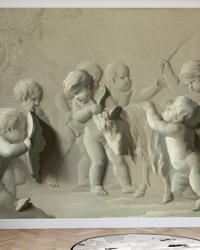 Wallpaper with painting of children playing by Jacob de Wit