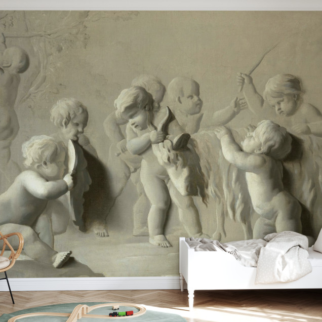 Wallpaper with painting of children playing by Jacob de Wit