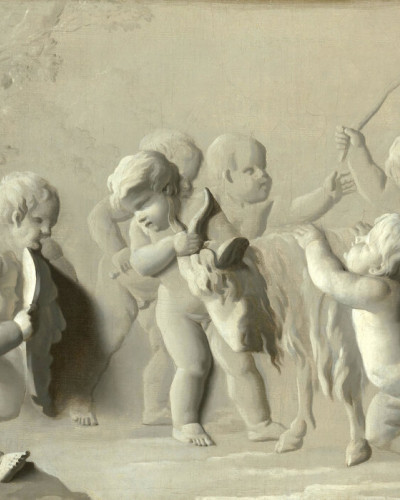 Wallpaper with painting of children playing by Jacob de Wit
