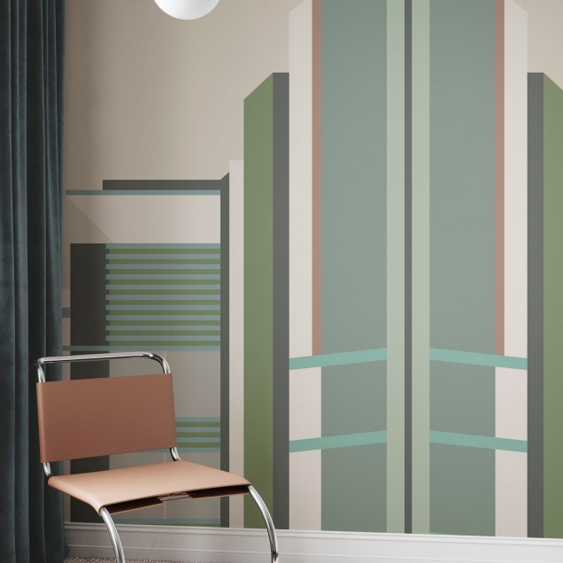 Fototapet Miami Deco 1 - Design geometric minimalist cu linii clare și culori neutre.