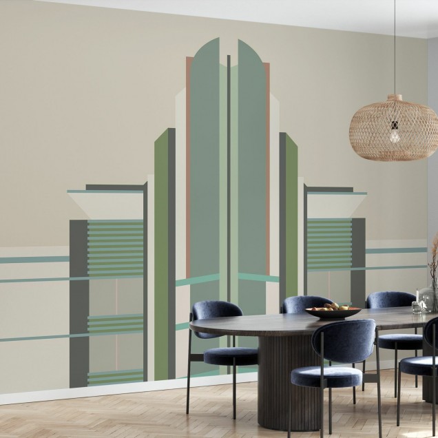 Fototapet Miami Deco 1 - Design geometric minimalist cu linii clare și culori neutre.