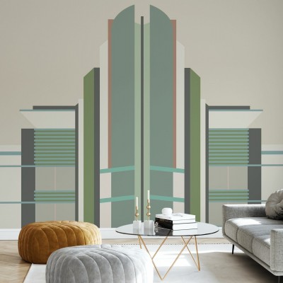 Fototapet Miami Deco 1 - Design geometric minimalist cu linii clare și culori neutre.