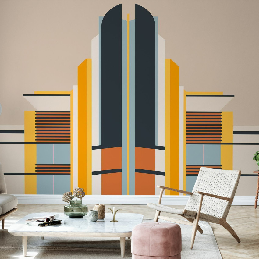 Fototapet Miami Deco 1 - Design geometric minimalist cu linii clare și culori neutre.