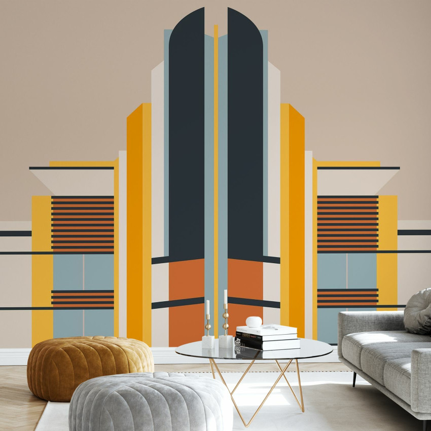 Fototapet Miami Deco 1 - Design geometric minimalist cu linii clare și culori neutre.