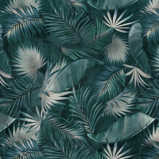 Tapet cu frunze tropicale verzi, ideal pentru un design interior modern și exotic