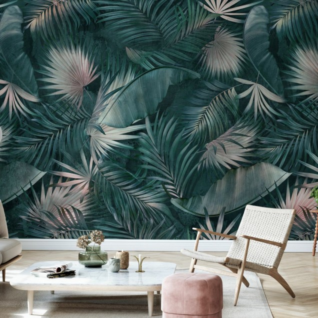Tapet cu frunze tropicale verzi