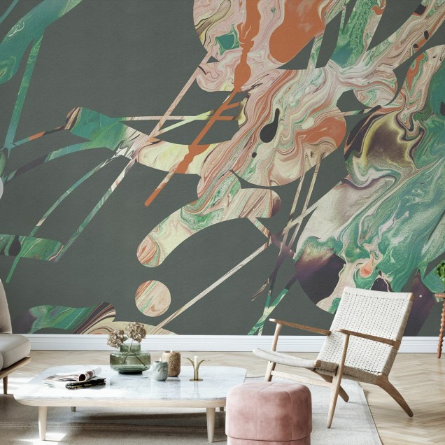 Tapet abstract modern cu accente de smarald