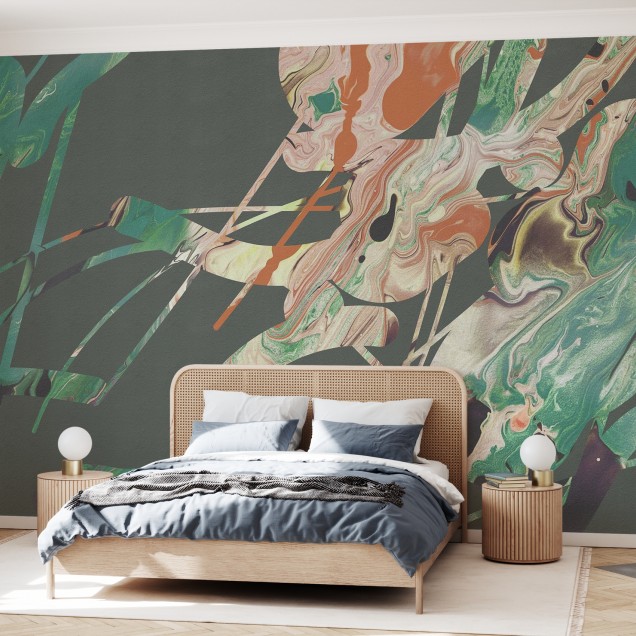 Tapet abstract modern cu accente de smarald