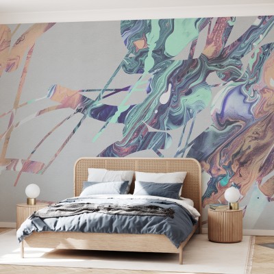 Tapet modern cu efect de marmură, Acrylic Passion, Silver, cu un design abstract în nuanțe de argint.