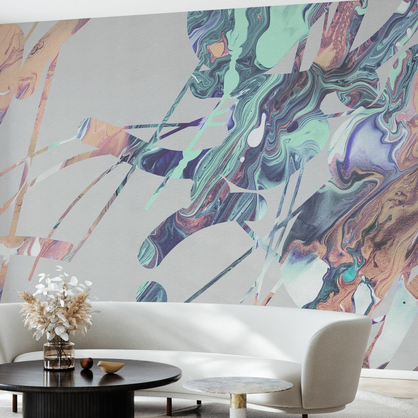 Tapet abstract modern cu accente de smarald