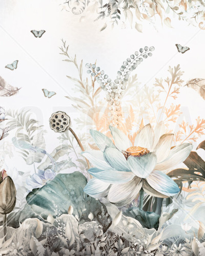 Tapet floral cu fluturi Beautiful Blossom