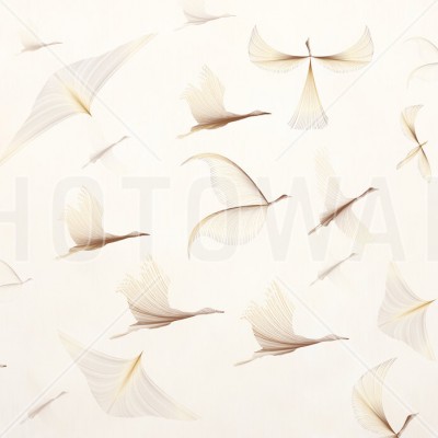 Dreamy Birds tapet cu păsări delicate în nuanțe de bej și maro