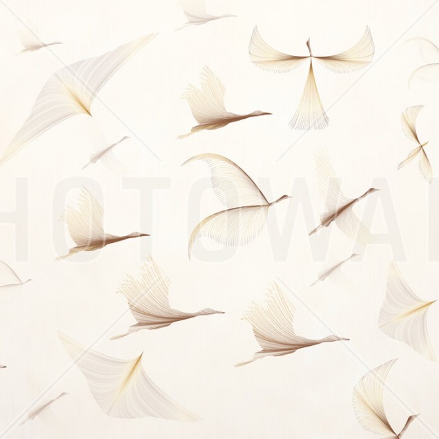 Dreamy Birds tapet cu păsări delicate în nuanțe de bej și maro