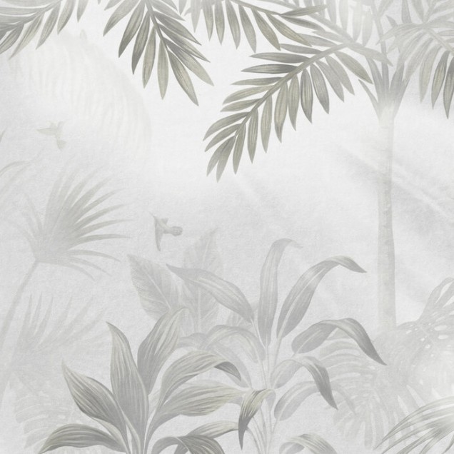 Tapet cu frunze de palmier, Foggy Jungle Bleached