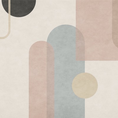 Tapet cu design geometric modern, forme abstracte, tonuri pastelate, pentru decorul livingului, dormitorului sau biroului.