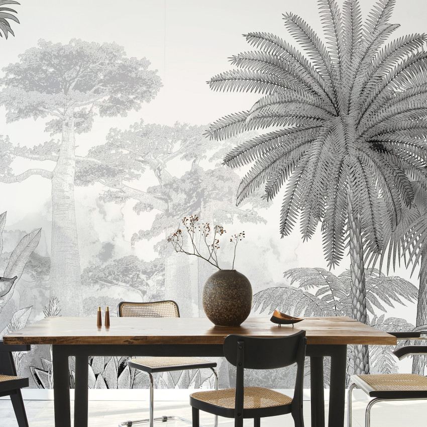 Fototapet cu design tropical albastru, ideal pentru living sau dormitor