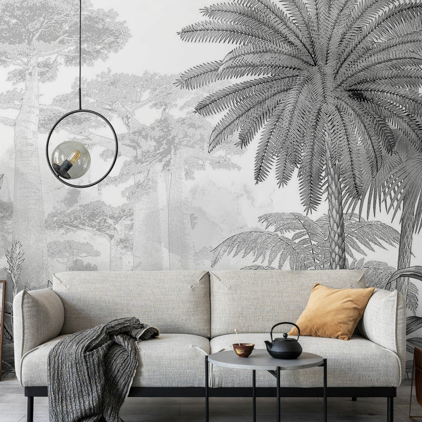 Fototapet cu design tropical albastru, ideal pentru living sau dormitor