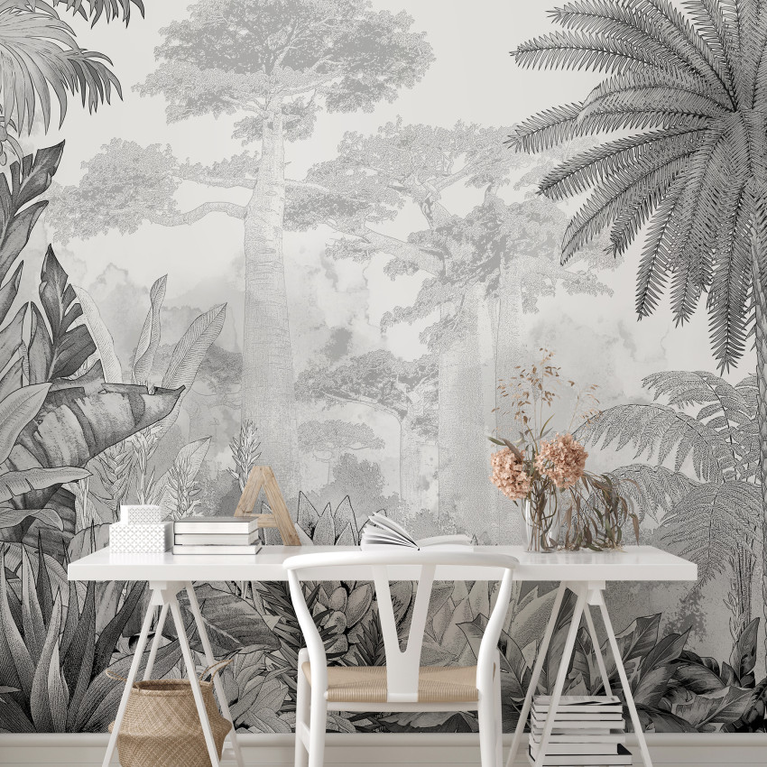 Fototapet cu design tropical albastru, ideal pentru living sau dormitor