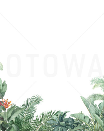 Tapet Tropical Arrangement, cu frunze verzi și flori exotice, perfect pentru a adăuga un strop de culoare și viață spațiului dumneavoastră.