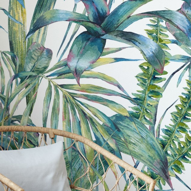 Tapet Exotic Leaves, cu un design vibrant, cu frunze tropicale pictate cu grijă