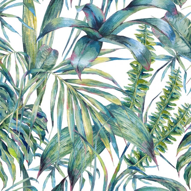 Tapet Exotic Leaves, cu un design vibrant, cu frunze tropicale pictate cu grijă