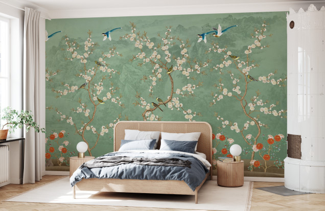 Fototapet Chinoiserie Garden, Emerald, Photowall