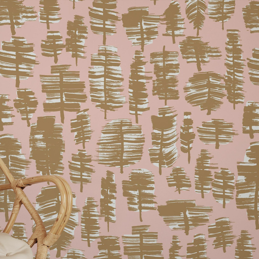 Wallpaper cu design minimalist, in nuante de gri si negru, reprezentand siluete de copaci, perfect pentru living, dormitor sau birou.